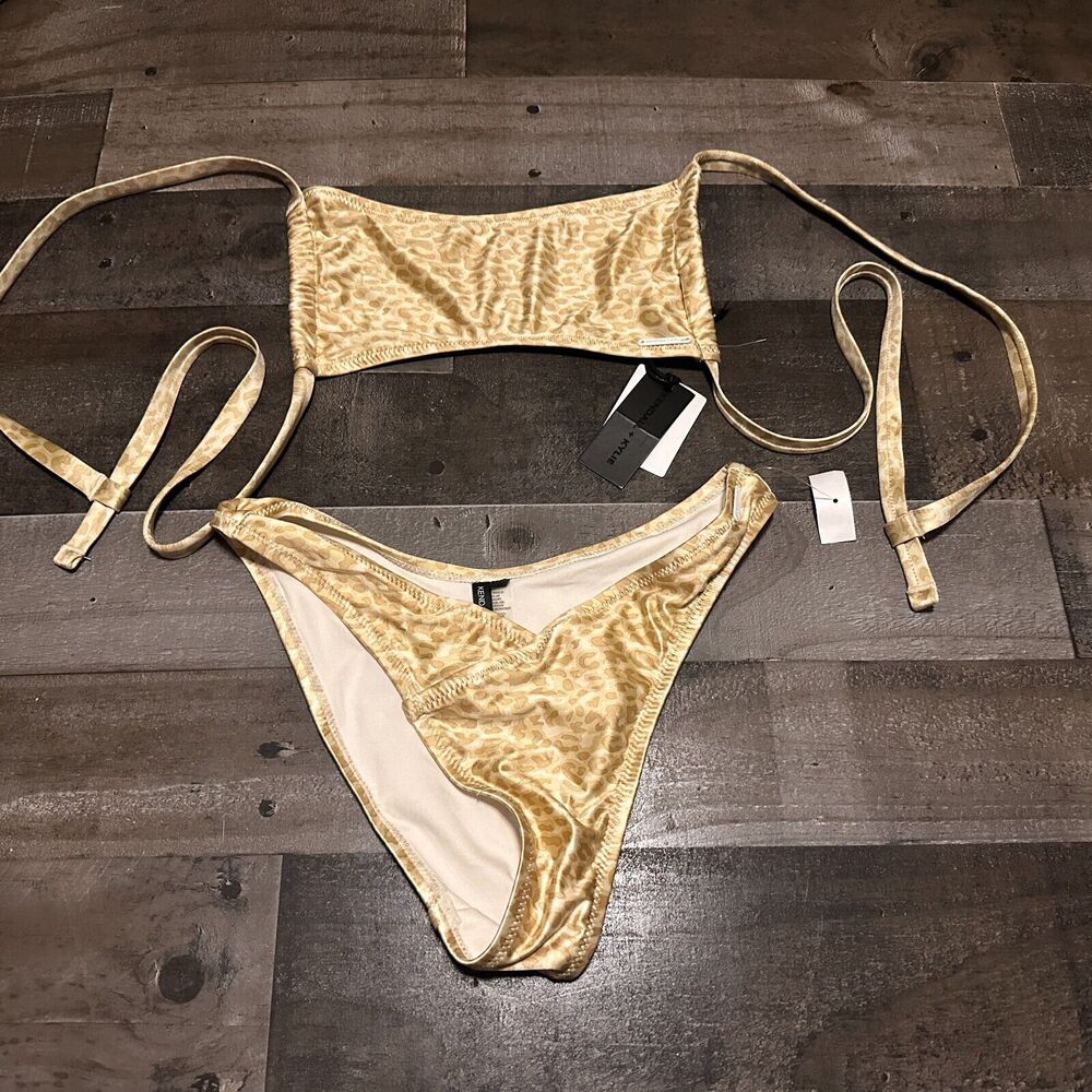 Kendall & Kylie Bikini Set Womens‎ Small Leopard Print Bralette High Leg Nude S